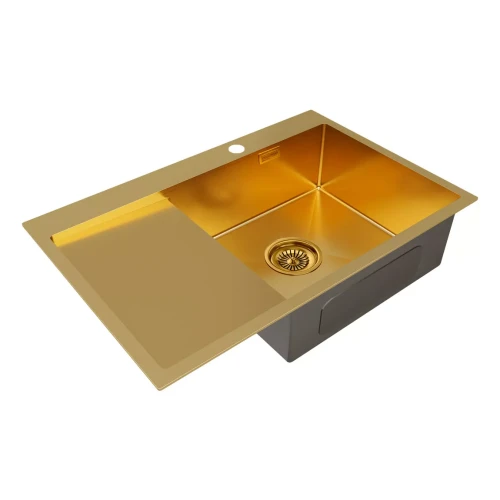Кухонная мойка KRONER 78F из нержавейки с крылом Брашированное золото BG