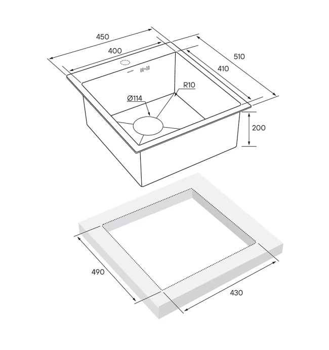 Кухонная мойка KRONER 45 из нержавеющей стали врезная
