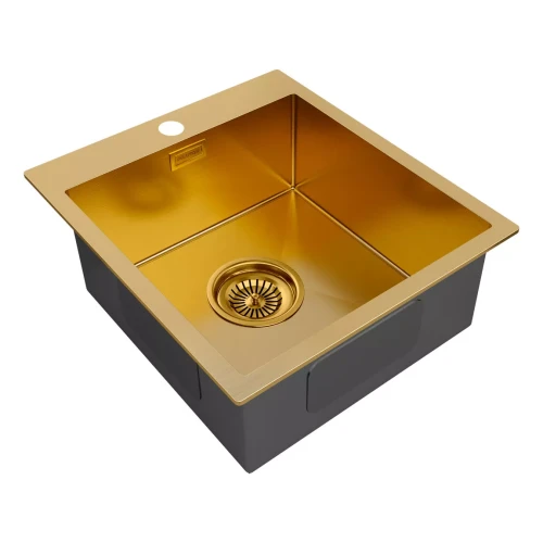 Кухонная мойка KRONER 45 из нержавеющей стали врезная Брашированное золото BG