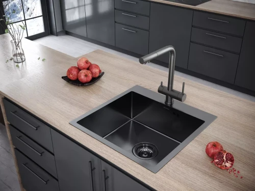 Кухонная мойка KRONER 59 из нержавеющей стали врезная Вороненая сталь GM