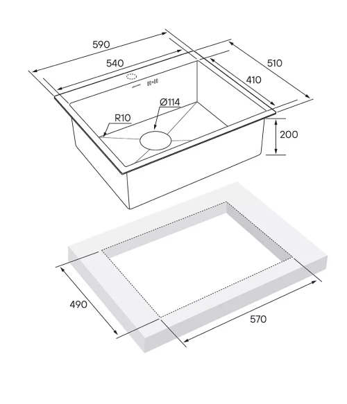 Кухонная мойка KRONER 59 из нержавеющей стали врезная Вороненая сталь GM