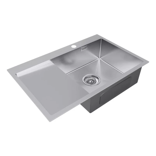 Кухонная мойка KRONER 78F из нержавейки с крылом Брашированная сталь