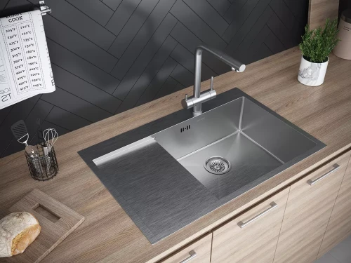 Кухонная мойка KRONER 78F из нержавейки с крылом Брашированная сталь
