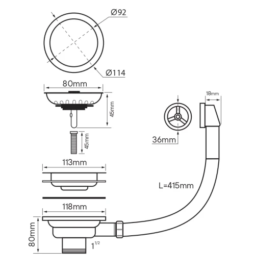 Слив с круглым переливом                PM6022 Вороненая сталь GM