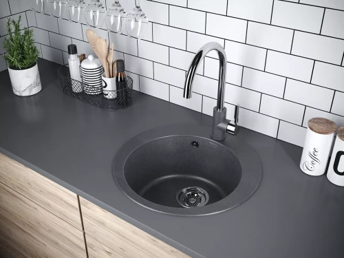 Кухонная мойка GELEGEN 50 круглая из искусственного гранита Графит DG