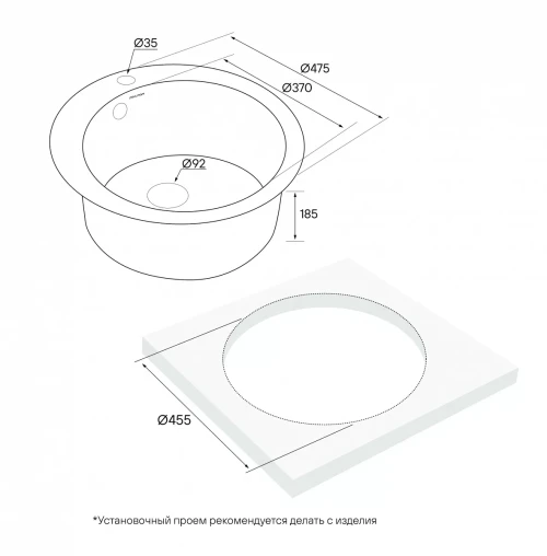 Кухонная мойка GELEGEN 50 круглая из искусственного гранита Серый GR