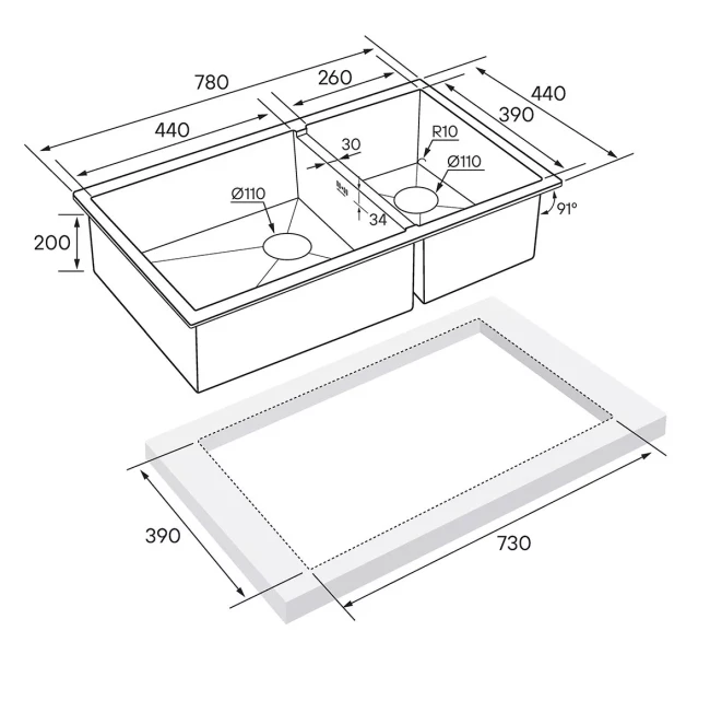 Кухонная мойка GERBERG 78/2S UNI
