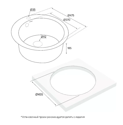 Кухонная мойка GELEGEN 50 круглая из искусственного гранита черный