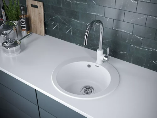 Кухонная мойка GELEGEN 50 круглая из искусственного гранита Белый матовый WH