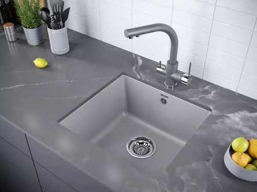 Кухонная мойка GERA 50 из искусственного гранита Серый металлик