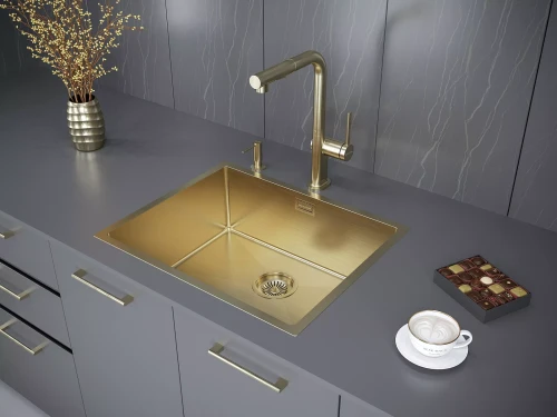 Кухонная мойка NEXT 54 UNI прямоугольная встраиваемая из нержавеющей стали Брашированное золото BG