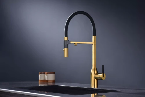 Смеситель Paulmark MAGNETO ONE с подключением к фильтру для воды с высоким изливом Брашированное золото BG