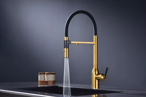 Смеситель Paulmark MAGNETO ONE с подключением к фильтру для воды с высоким изливом Брашированное золото BG