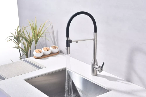 Смеситель Paulmark MAGNETO ONE с подключением к фильтру для воды с высоким изливом Брашированная сталь