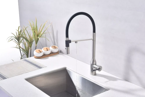 Смеситель Paulmark MAGNETO ONE с подключением к фильтру для воды с высоким изливом Брашированная сталь