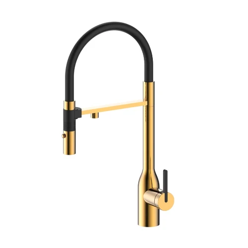 Смеситель Paulmark MAGNETO ONE с подключением к фильтру для воды с высоким изливом Брашированное золото BG