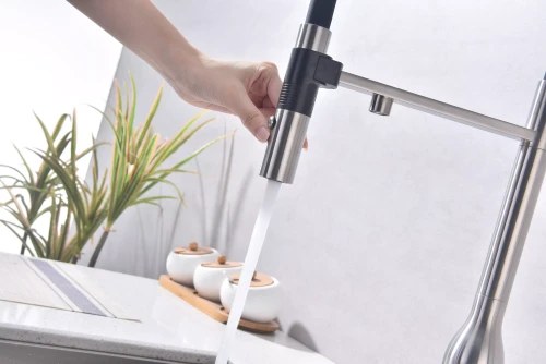 Смеситель Paulmark MAGNETO ONE с подключением к фильтру для воды с высоким изливом Брашированная сталь