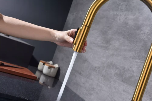 Смеситель UNIVERSAL с подключением к фильтру для воды с вытяжным шлангом Брашированное золото BG